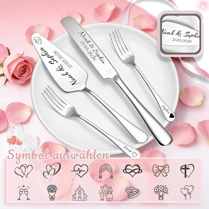WBW Personalisiertes Tortenmesser- & Heberset, individuell graviert, ideal für Hochzeiten, Verlobung