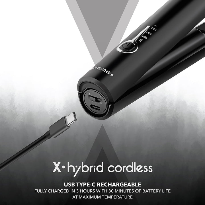 Gamma+ X-Hybrid Kabelloses Glätteisen für Reisen | Mini Haarglätter 2-in-1 für Glattes und Lockiges