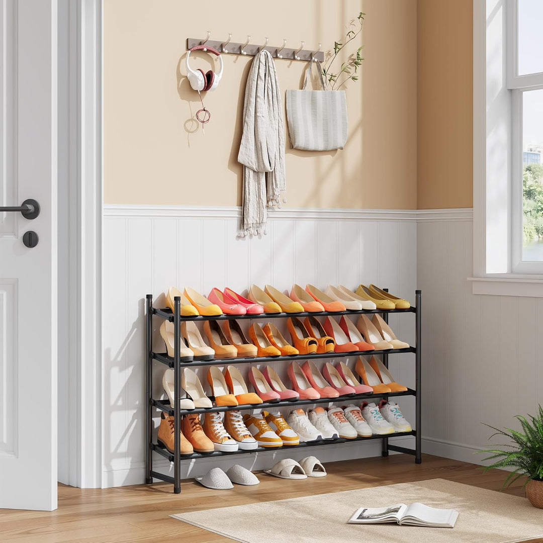 Tajsoon Schuhregal 4 Ebenen, 74–104 cm verstellbar & stapelbar, für Eingang, Kleiderschrank, Garage,