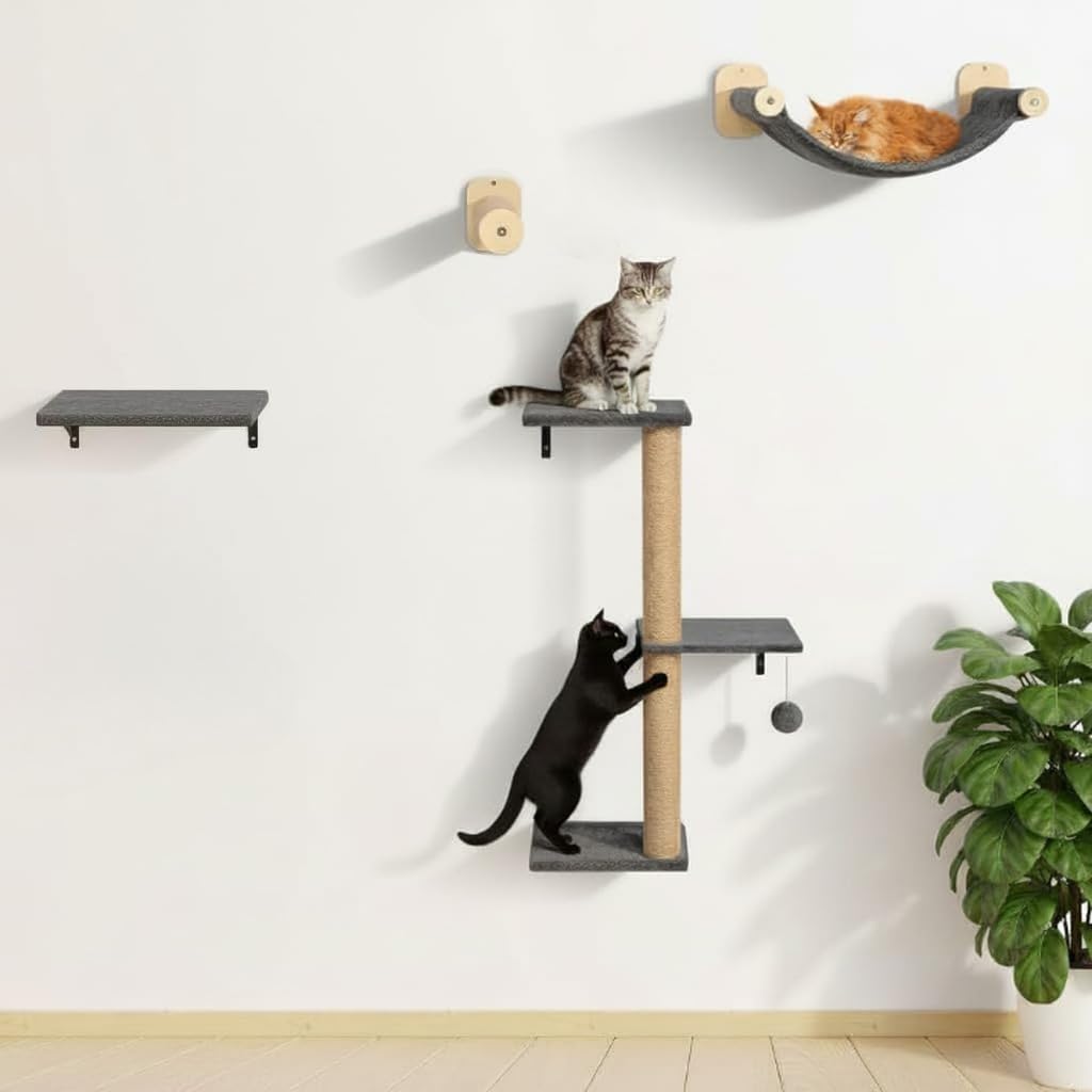 WOOWOOD® Kletterwand Katzen Set inkl. Katzentreppe Wand I Kratzbaum Wand I Hängematte Katze I Wandkr