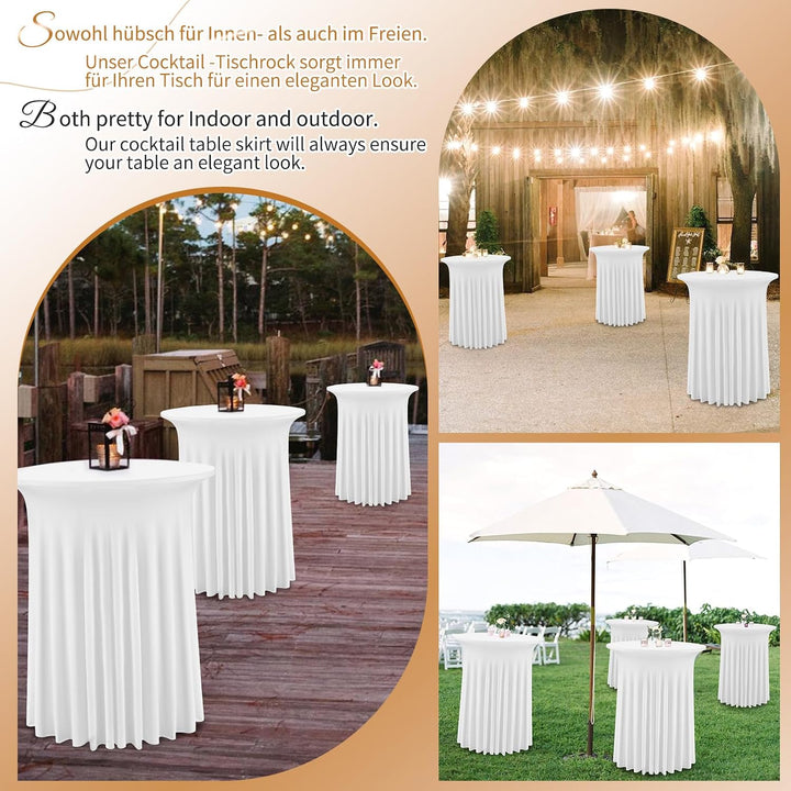3 Packs Spandex Cocktail Tischdecke mit Röcken 60x110cm, weisser Stretch Cocktail Tischtuch für hohe