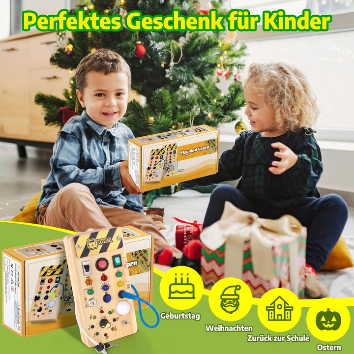 Hoarosall Montessori Busy Board Spielzeug mit LED Lichtschalter Activity Board Holzspielzeug ab 1 Ja