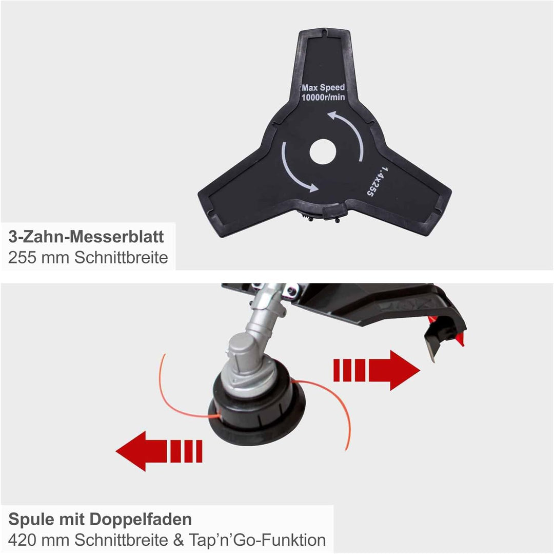 Scheppach Benzin Rasentrimmer PBC520 Freischneider inkl. Fadenspule, Messer & Schultergurt | Schnitt