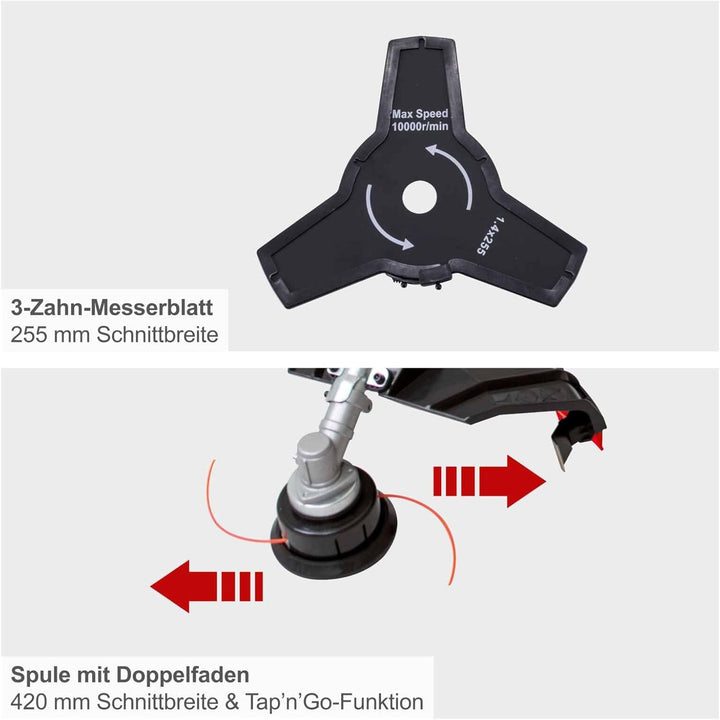 Scheppach Benzin Rasentrimmer PBC520 Freischneider inkl. Fadenspule, Messer & Schultergurt | Schnitt