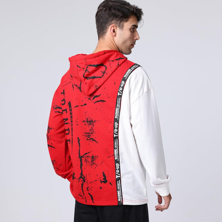 Hoodie Herren Techwear Kapuzenpullover Pullover Hip Hop Streetwear Patchwork Sweatshirt Unisex S Rot