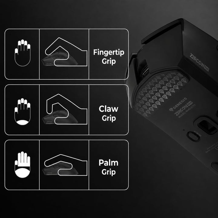Genesis Zircon 880 Wireless Gaming Maus, 12000 DPI, 1000 Hz, Schwarz | Kabellose E-Sport Maus mit PA