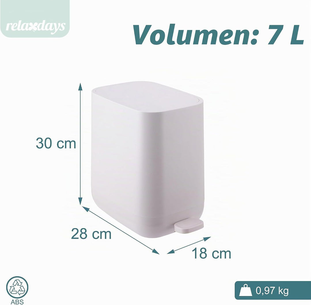 Relaxdays Mülleimer, 7 Liter, Absenkautomatik, entnehmbarer Inneneimer, Matter Kunststoff, schmaler