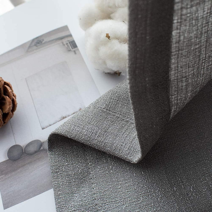 Melodieux Gardinen Grau Transparent Leinen Optik Vorhänge Kurz mit Ösen für Wohnzimmer Schlafzimmer,