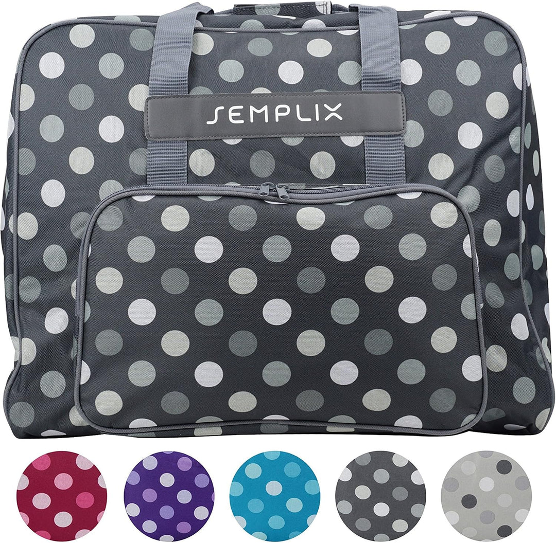 SEMPLIX XL-Nähmaschinentasche, Polka Dots Anthrazit/Grau, 52x42x27 cm, Grosse stabile Transport und