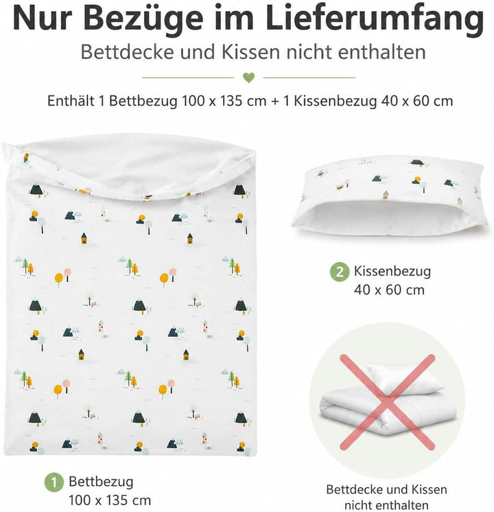 various Wendbare Babybettwäsche-Sets (60 x 120 cm), 100% Baumwolle, bestehend aus Bettbezug und Kiss