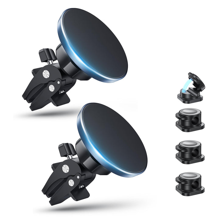 2-Pack Magnet Handyhalterung fürs Auto mit 4 Kabelclips - 16 Starke Magnete, 360° Drehbarer Mag-Safe