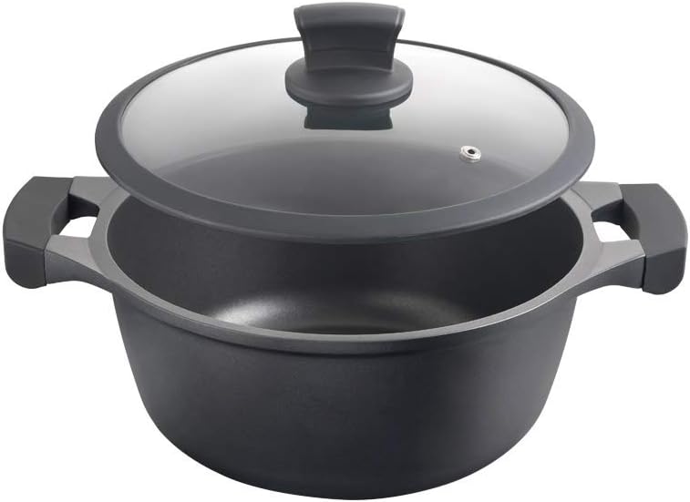 Metaltex XPERT - Deep Cast Aluminum Casserole 20 cm with Tempered Glass Lid Hoher Kochtopf 20 cm, Ho