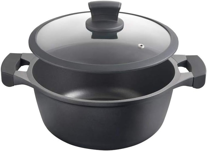 Metaltex XPERT - Deep Cast Aluminum Casserole 20 cm with Tempered Glass Lid Hoher Kochtopf 20 cm, Ho