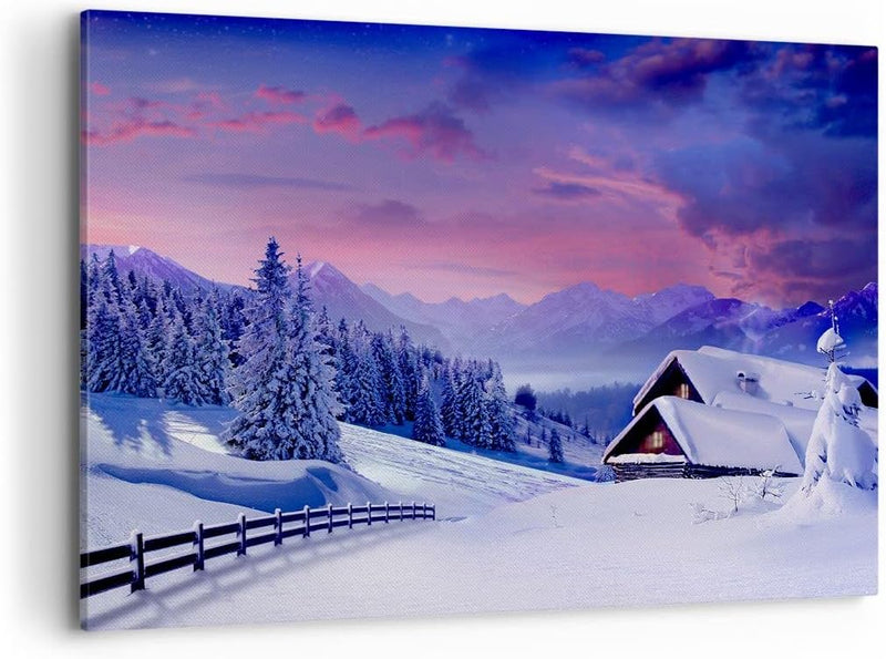 Bilder auf Leinwand 100x70cm Leinwandbild Winter Landschaft Frost Schnee Gross Wanddeko Bild Schlafz