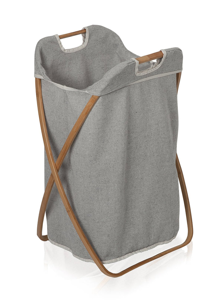 Möve Bamboo Klappbarer Wäschekorb 38 x 40,5 x 67,5 cm aus Bambus mit Canvas, Grey