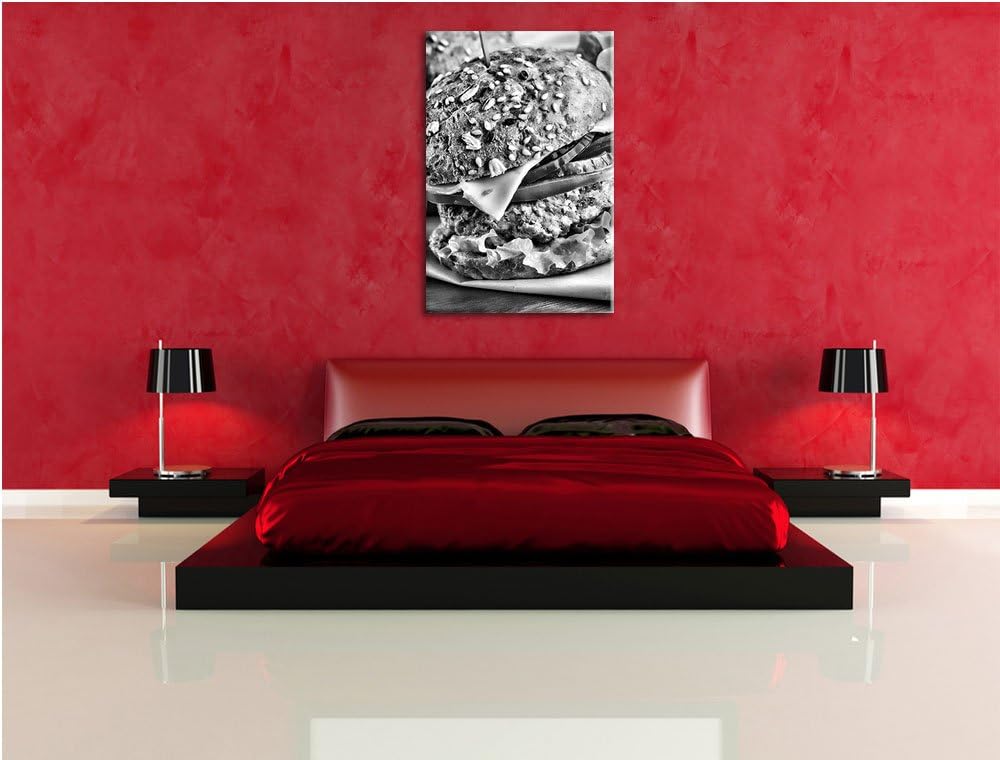 Pixxprint Köstlicher Hamburger als Leinwandbild | Grösse: 100x70 | Wandbild| Kunstdruck | fertig bes