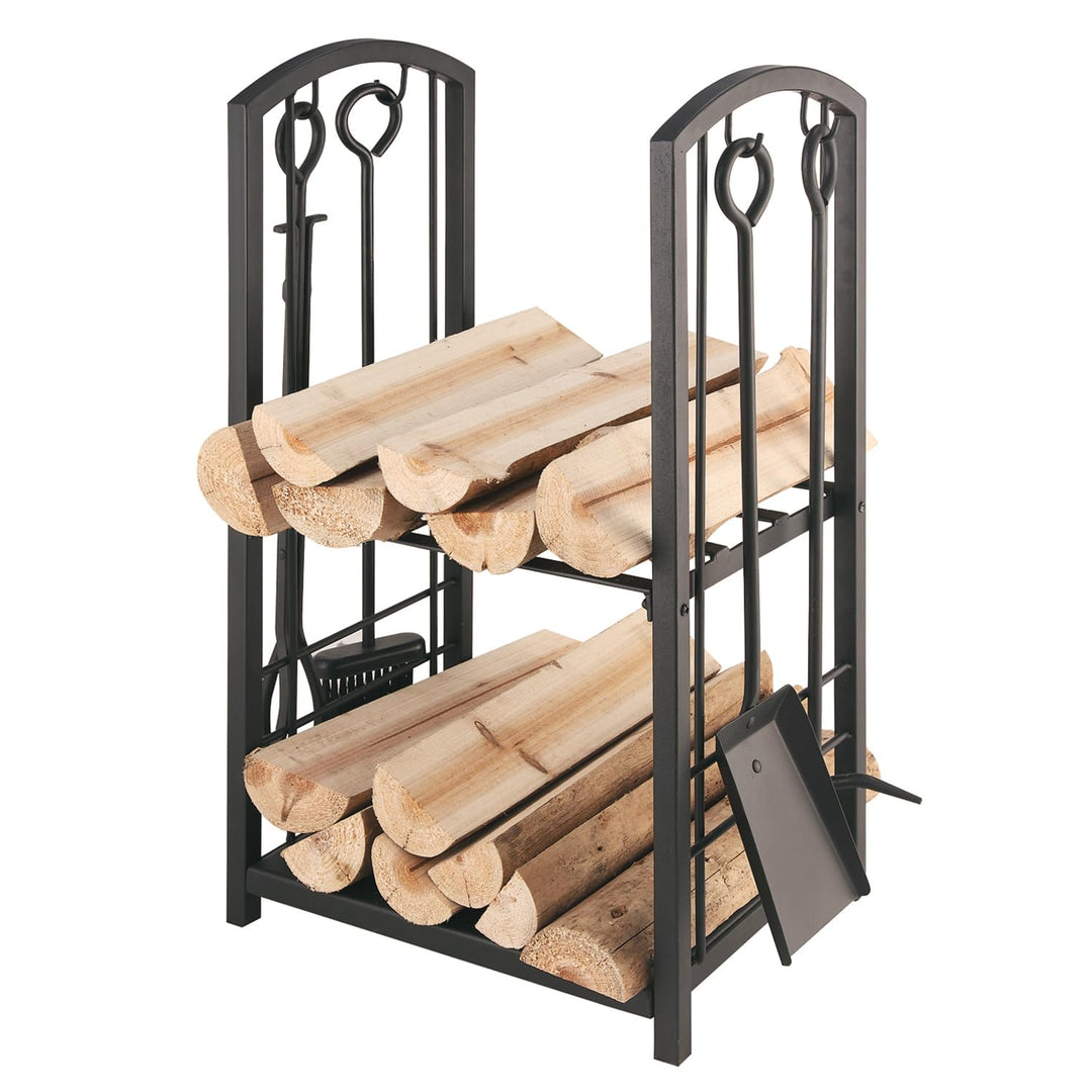 raik 21.00.208.2 Holzregal & Kaminbesteck 4-TLG., schwarz