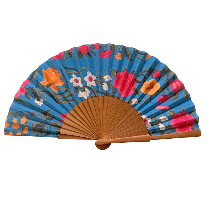 Handfächer Mantón - Aus Holz und Baumwolle - 100% spanisches Handwerk - Inklusive natürlicher Juteta