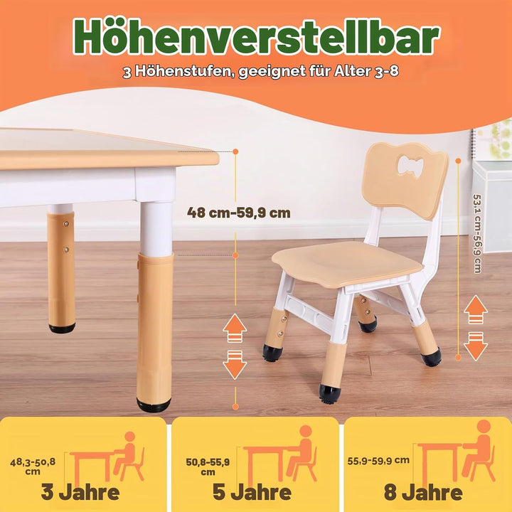 FUNLIO Kinderzimmertisch &amp; -stuhlsets, höhenverstellbar für Kinder im Alter von 3-8 Jahren, leicht a
