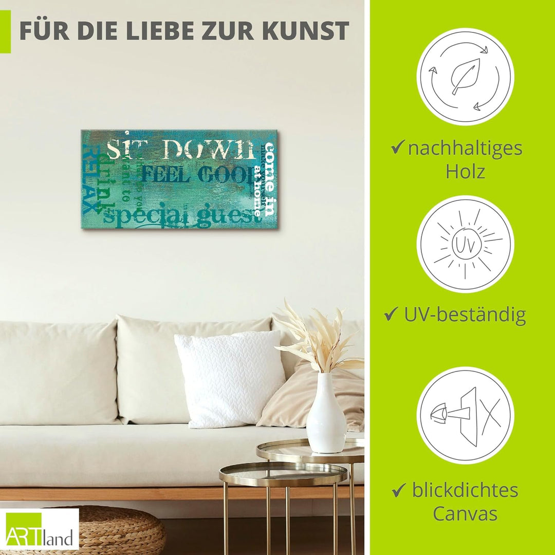 ARTland Leinwandbilder Wandbild Bild auf Leinwand 150x75 cm Bilder mit Sprüchen Abstrakt Kunst Shabb