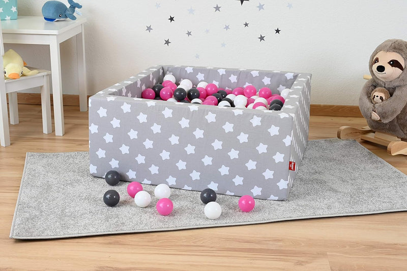 KNORRTOYS.COM 68060 - Bällebad Soft eckig - Grey White Stars - 100 Balls Creme/Grey/Rose