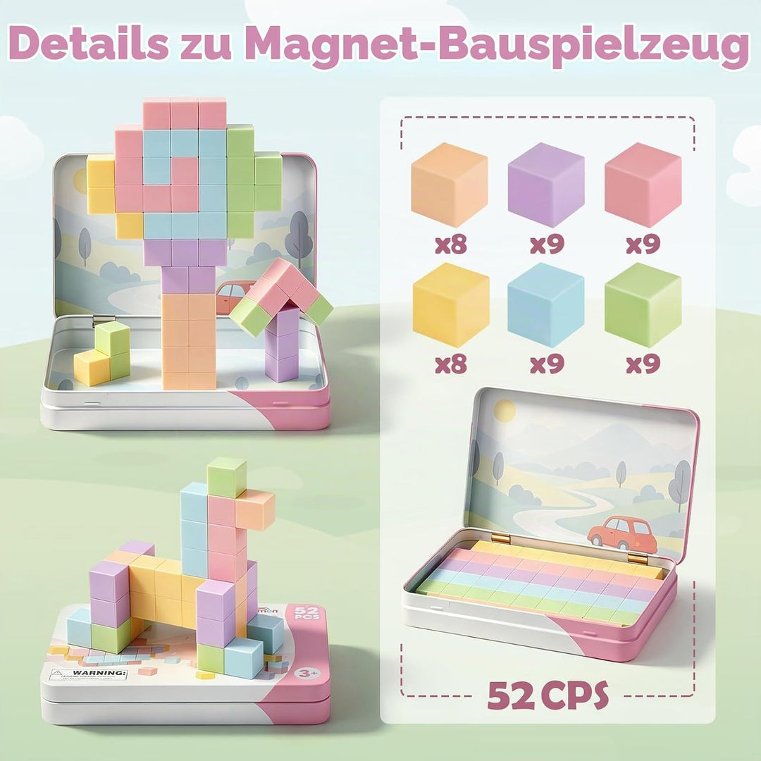 Dreamon 52PCS Mini Magnetische Bausteine Magnetic Building Blocks mit Blechdose Magnetische Baustein