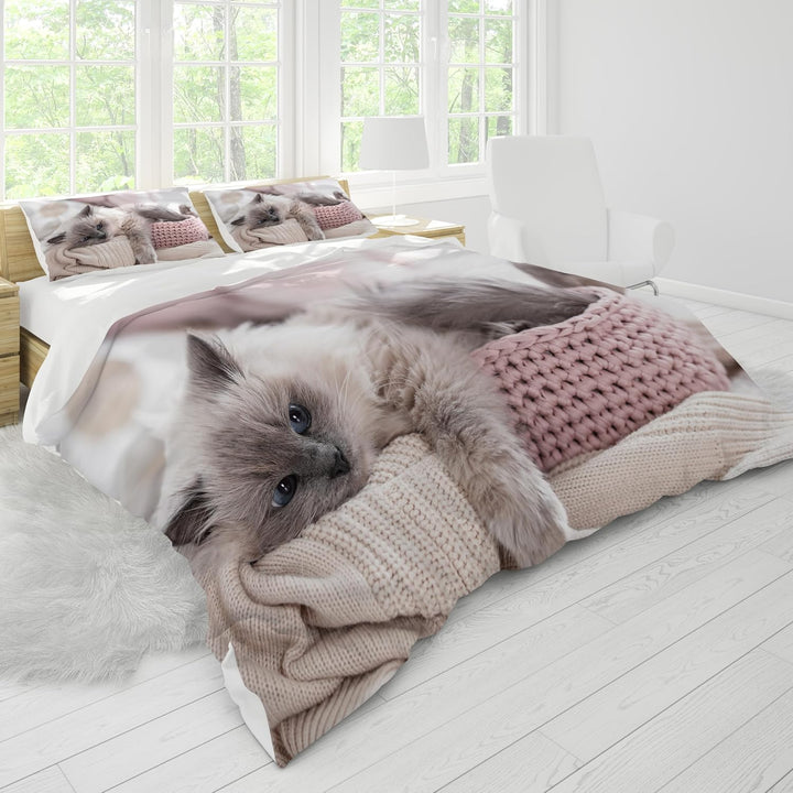 Hoimlm Kätzchen Bettwäsche 135x200 Kinder Bettwäsche mit Bettbezug and 2 kopfkissenbezüge, 3D niedli