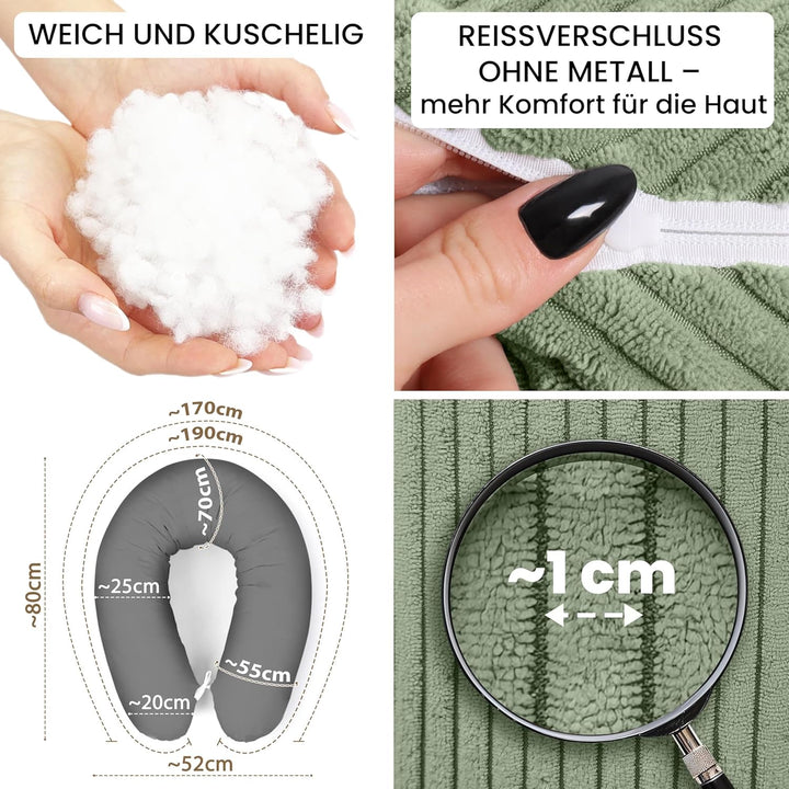 Amilian Stillkissen XXL 170 cm – Seitenschläferkissen für Schwangerschaft &amp; Stillzeit – Lagerungskis