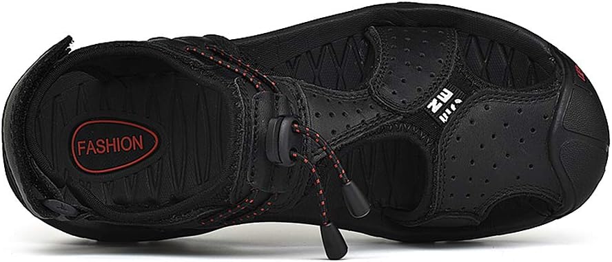 rismart Herren Closed Zu Draussen Sport Trekking Schuhe Leder Sandalen 41 EU Schwarz, 41 EU Schwarz