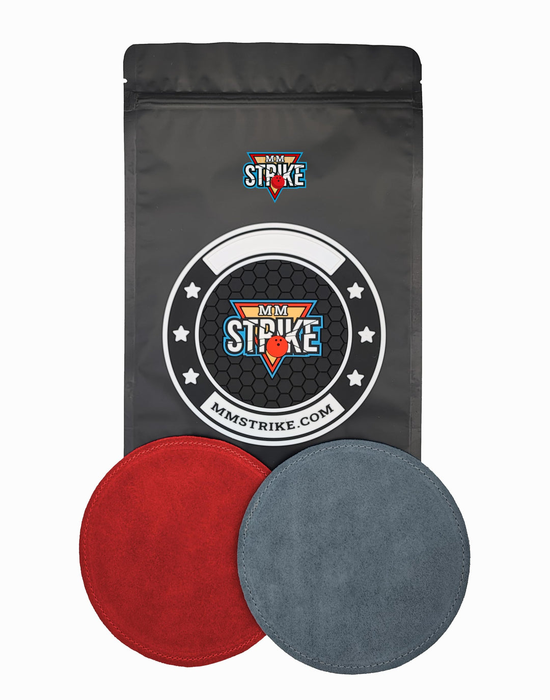 MMSTRIKE 2x Bowling Shammy Leather Replaceable Pads + Black&amp;White GripFlex Rubber Base Disc-Hook &amp; L