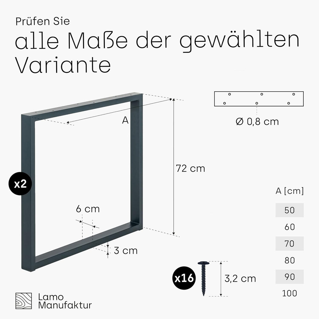 LAMO Manufaktur Tischbeine für Schreibtisch Esstisch, Simple Medium, Vierkantprofil 60x30 mm, Tischg