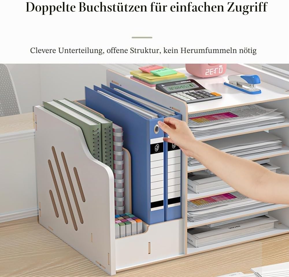 Hggzeg Schreibtisch-Organizer aus Holz,grosse Kapazität,Schreibtisch-Organizer,Aktenregal,A4-Papier-