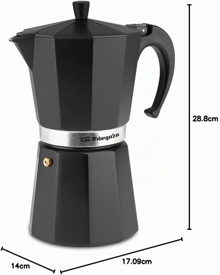 Orbegozo KFN 1210 - Italienischer Kaffeekocher aus Aluminium, Kapazität: 12 Tassen, ergonomischer Gr
