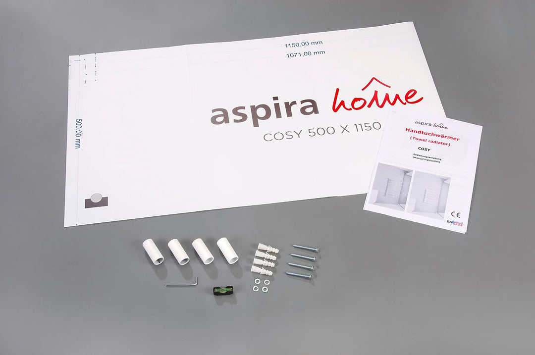 Aspira Home Moderner Design Badheizkörper „Cosy“ - Weiss - Mittelanschluss 1/2“ - 500x1150mm - Handt