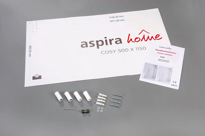 Aspira Home Moderner Design Badheizkörper „Cosy“ - Weiss - Mittelanschluss 1/2“ - 500x1150mm - Handt