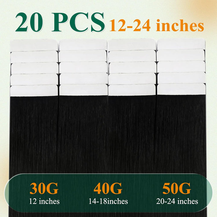 Easyouth Tape in Extension Echthaar Schwarz Tape in Haarverlangerung Remy Tape in Haar Extensions Fa