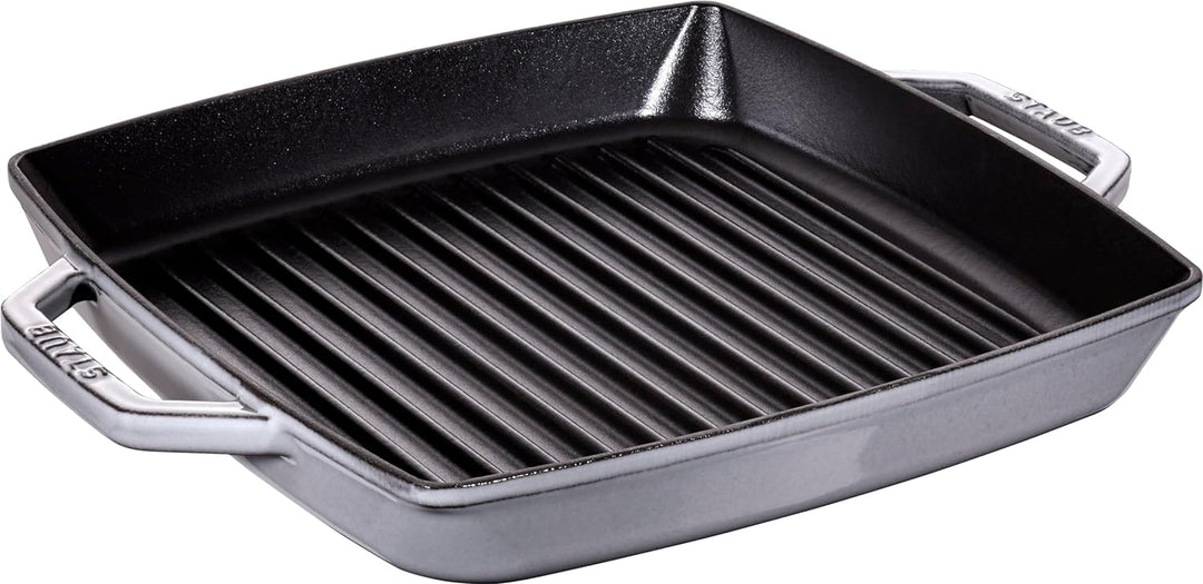 Staub 40511-684-0 Grillpfanne, rechteckige mit zwei Griffen, 28 cm, Gusseisen, grau Grau 39 x 32,5 x