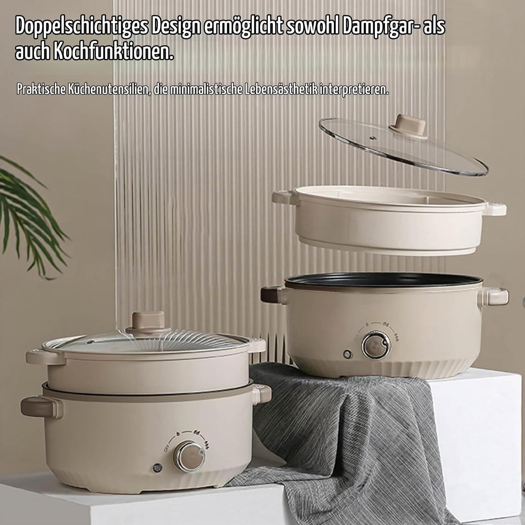 Hot Pot Elektrisch mit Dampfgarer, 4.6 L Tragbar Elektrischer Kochtopf 1000W, Multifunktionaler Hotp