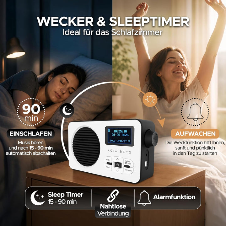Acta Berg DAB Radio mit Akku 5000mAh austauschbar | Küchenradio mit BT 5.3 | DAB+/UKW-Radio | Digita