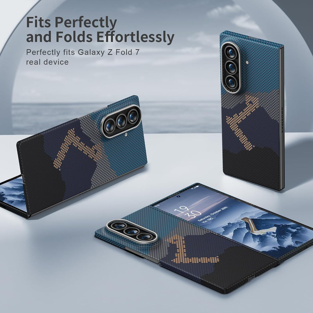 memumi Magnetische Carbon Hülle für Galaxy Z Fold 7, mit Schutzfolie, echter Aramidfaser, Ultradünn,