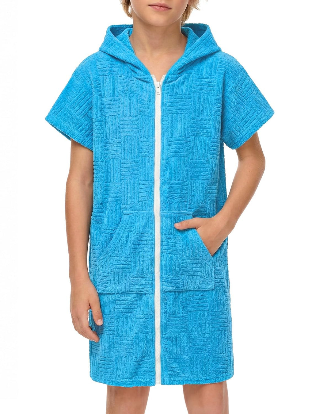 BesserBay Mädchen Junge Badeponcho Frottee Bademantel Kapuze Poncho mit Taschen Zip Cover Up Kinder