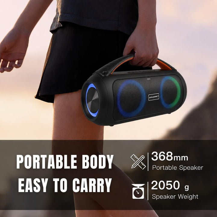 DYNASONIC D93 Tragbarer Bluetooth Lautsprecher IPX7. Kabelloser Outdoor-Lautsprecher. Stereoanlage.