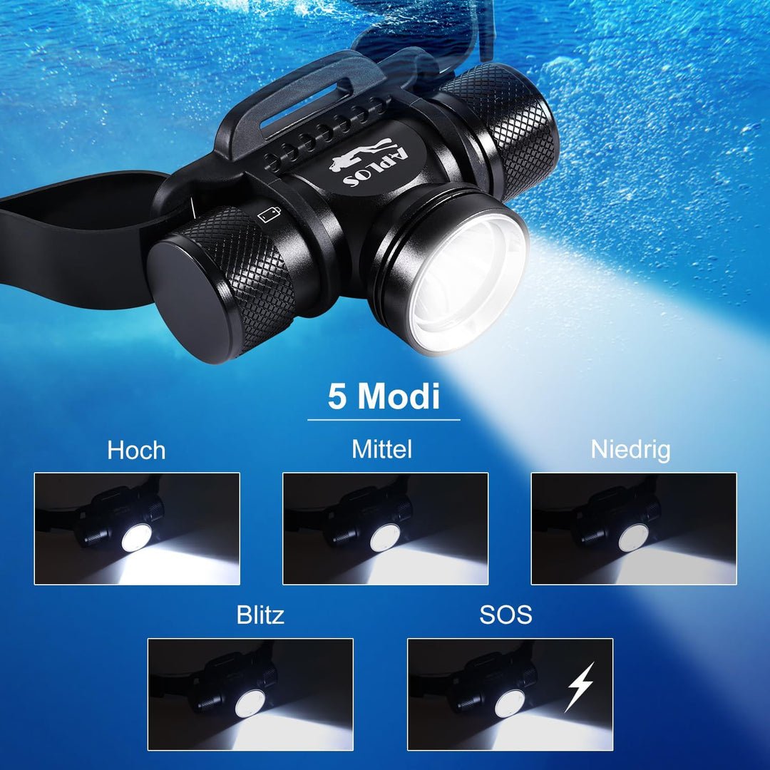 APLOS H900 Wiederaufladbare Taucher Stirnlampe - 3000 Lumen Unterwasser 60M wasserdichte Schwimm Sti