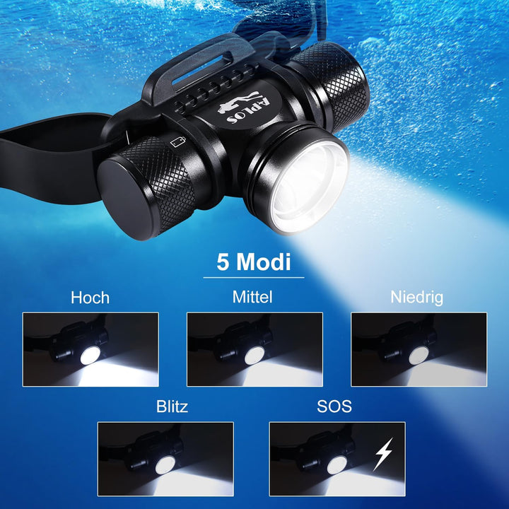 APLOS H900 Wiederaufladbare Taucher Stirnlampe - 3000 Lumen Unterwasser 60M wasserdichte Schwimm Sti
