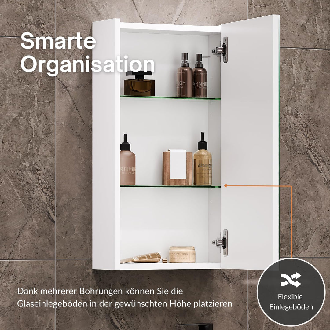 Planetmöbel Badmöbel Set aus Waschtisch + Waschbecken + Spiegelschrank, Gäste Bad WC, Farbe Weiss, W