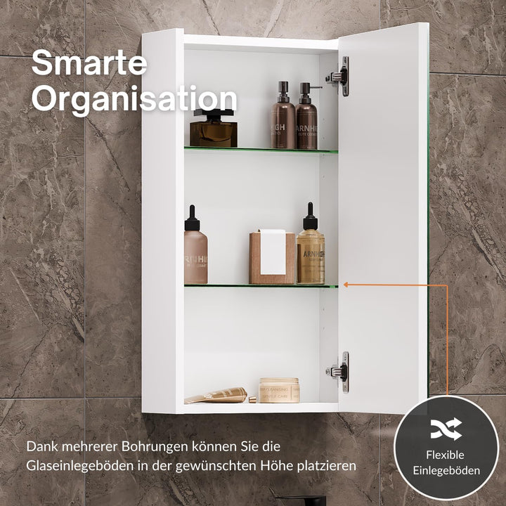 Planetmöbel Badmöbel Set aus Waschtisch + Waschbecken + Spiegelschrank, Gäste Bad WC, Farbe Weiss, W