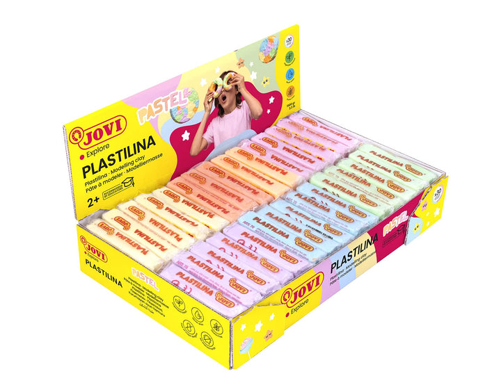 Jovi Plastilin, leicht formbare Modelliermasse für Kinder ab 2 Jahren, 30 Stangen je 50g, Pastellfar