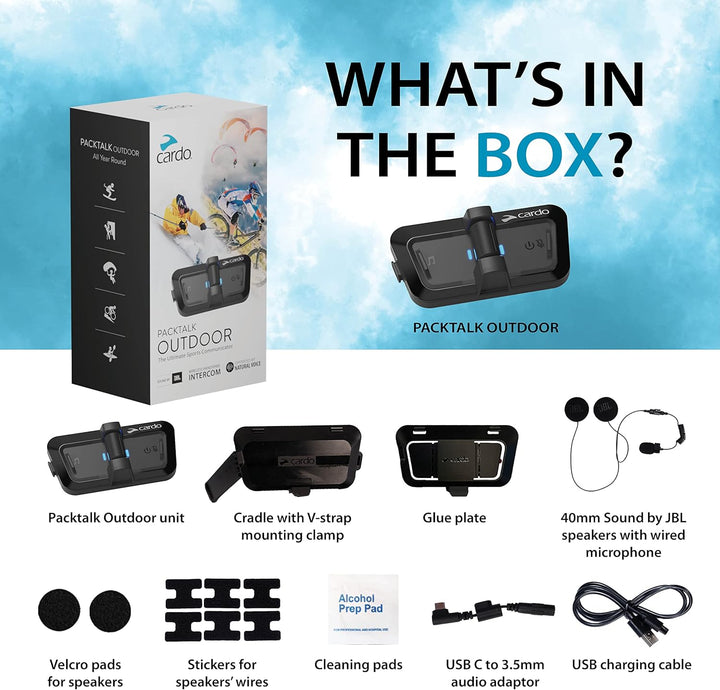 Cardo PACKTALK Outdoor Duo Pack, Helm-Kommunikationssystem, ideal für Ski, Snowboard und Radfahren (