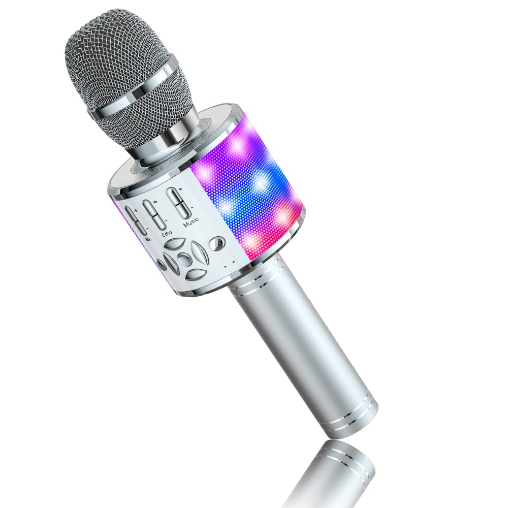 BONAOK Karaoke Mikrofon Bluetooth, 4 in 1 Drahtlos Karaoke Mikrofone, LED Kinder Karaoke Mikrofon La