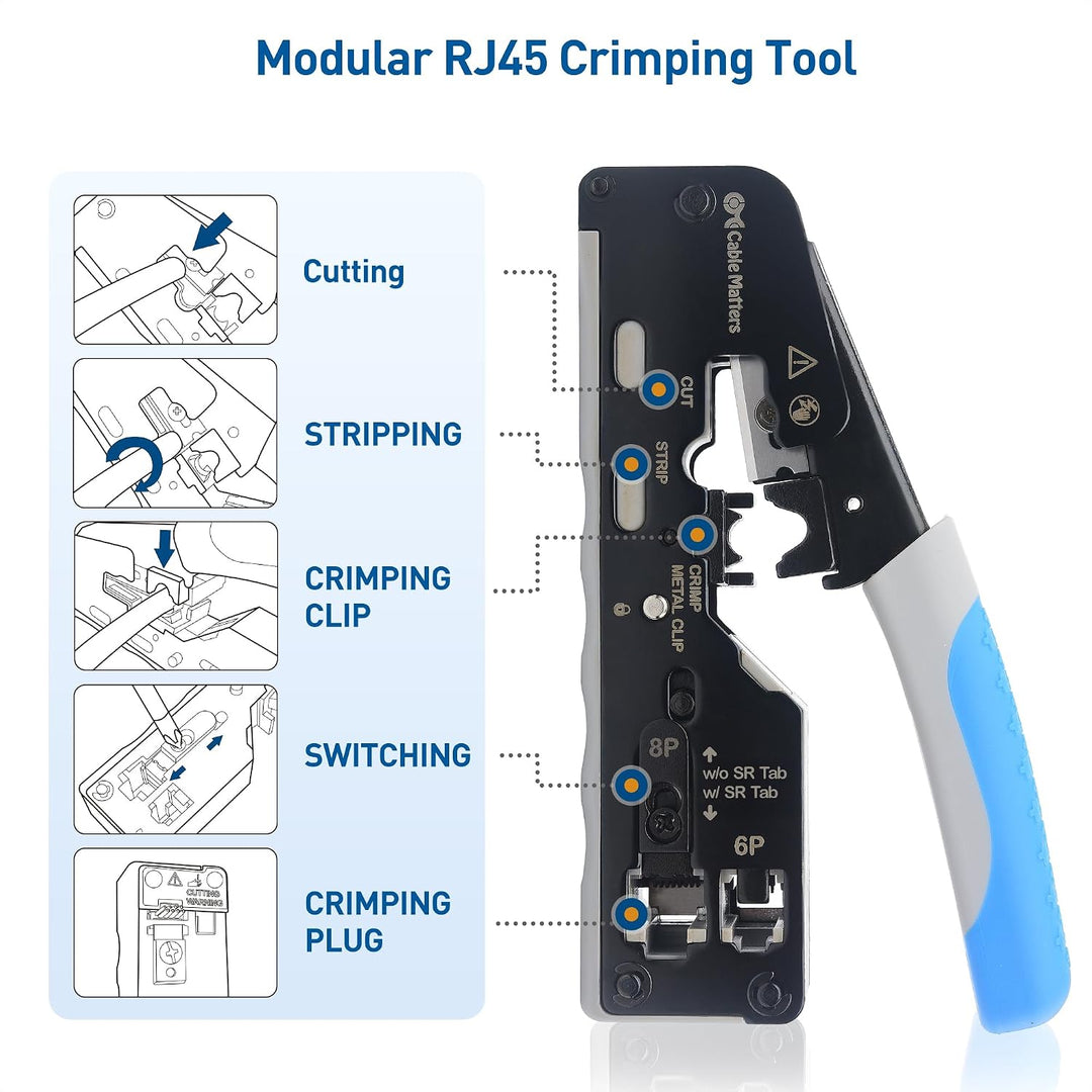 Cable Matters All-in-One RJ45 Crimpzange für geschirmte Pass-Through RJ45 Stecker - Cat8 Crimpwerkze